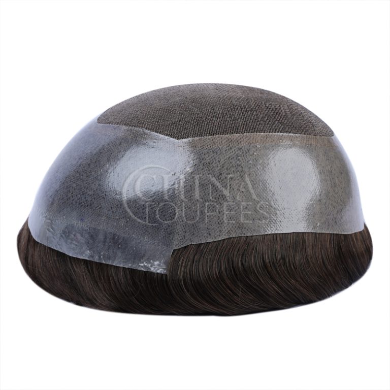 Wide PU lace toupee