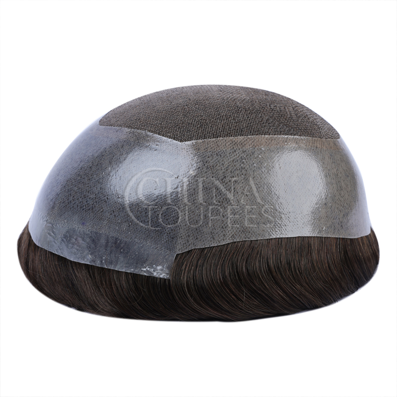 Wide PU lace toupee