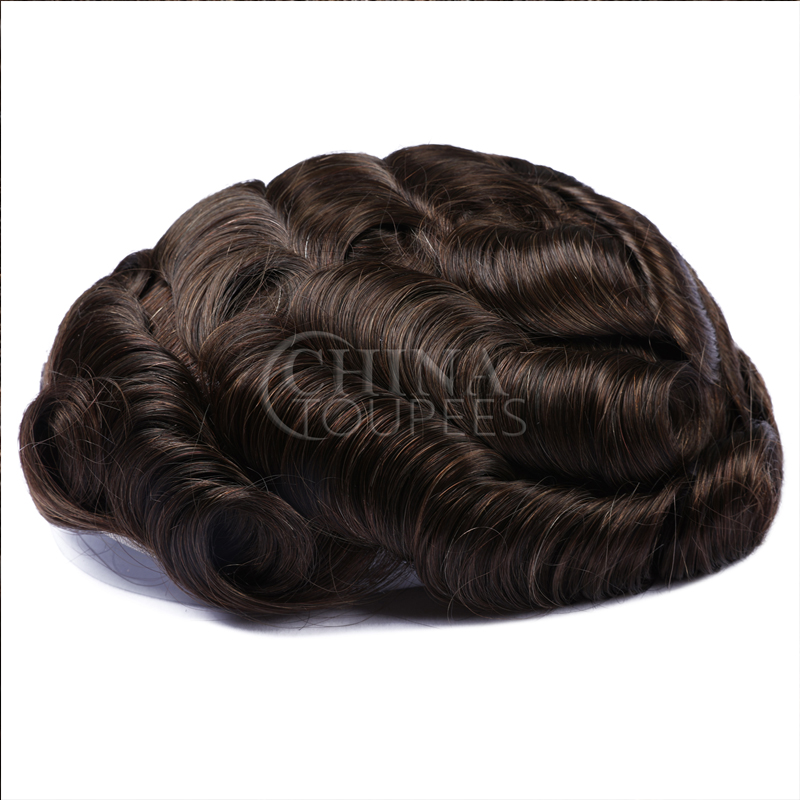 Dark brown color men toupee