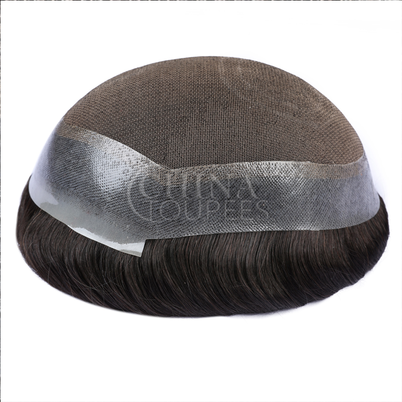 clear poly front with natural hairline pu with lace hair system 1